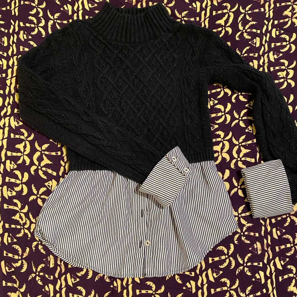 Anthropologie Navy and White Cowl Neck Sweater